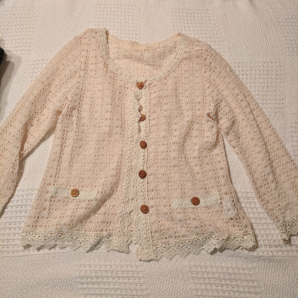 A'reve Lace sweater with gold buttons